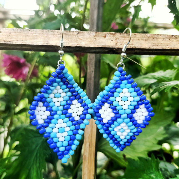 Picture of Blue White Brickstitch Earring