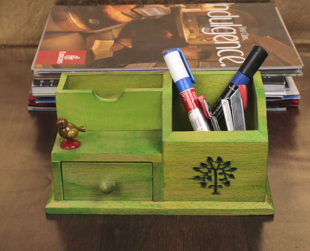Picture of Wooden Table Organiser Tree Carving & Parrot