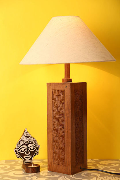 Picture of Engraved Modern Wooden Table Lamp