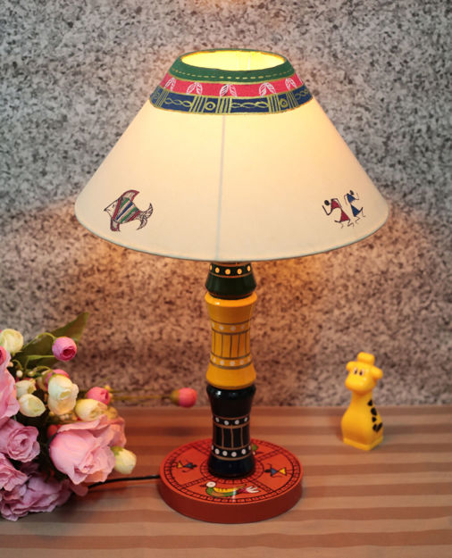 Picture of Wooden Table Lamp Glossy Handpainted Multicolour