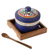 Picture of Terracotta Pickle Jar Set With Sheesham Tray And Spoon (Blue)