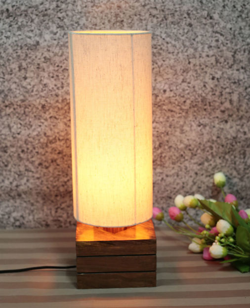 Picture of Wooden Table Lamp Round Shade And Square Base