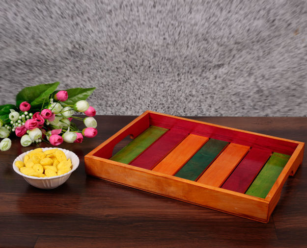 Picture of Wooden Runner Tray Elegant Green, Red & Orange