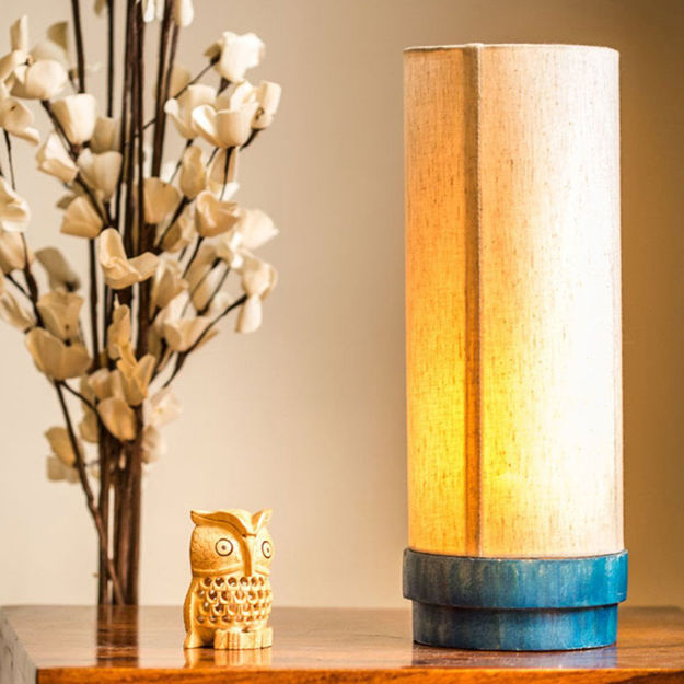 Picture of Round Wooden Table Lamp Blue