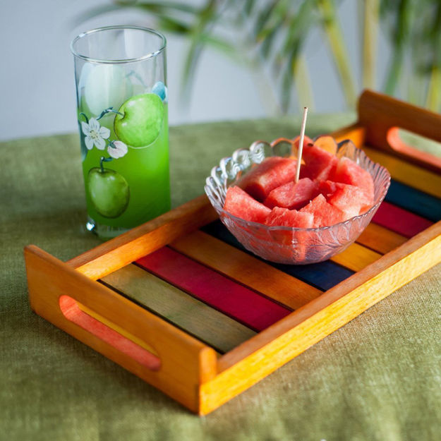 Picture of Multicoloured Wooden Serving Tray (13 x 6 Inch) - Orange