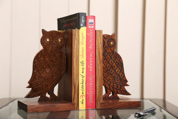 Picture of Wooden Bookends Engraved Owl