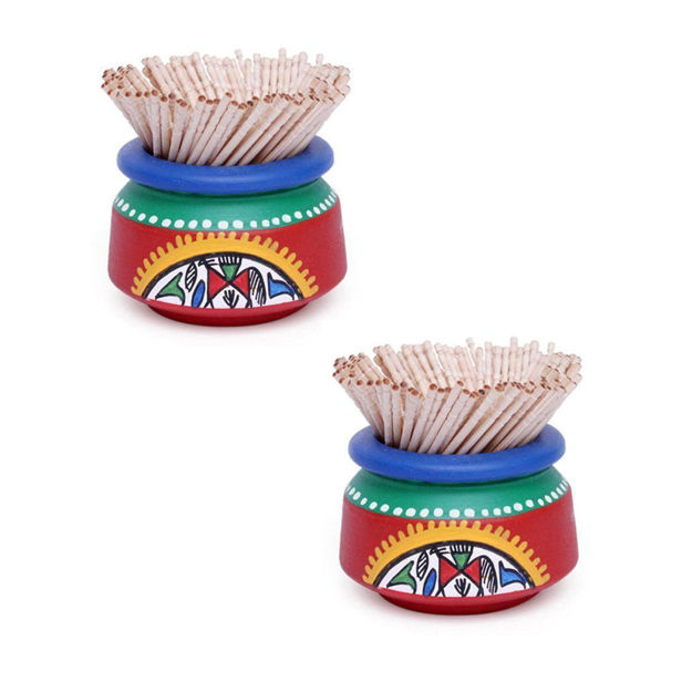 Picture of Terracotta Toothpick Holder Warli  (Set of 2 - Red)