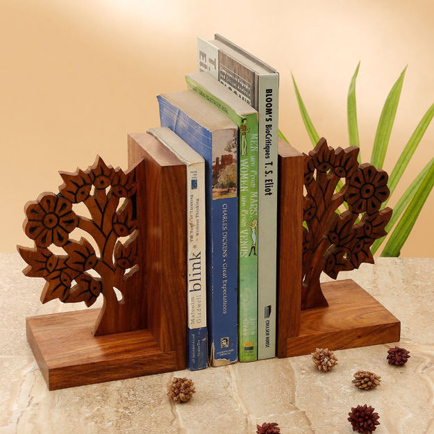 Picture of Wooden Bookends Engraved Tree Of Life