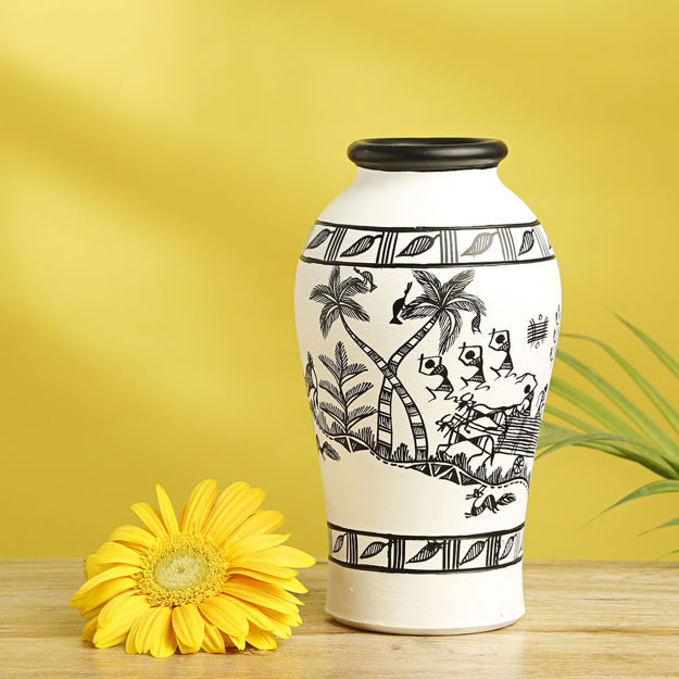 Picture of Terracotta Vase Tapered Warli - Tribal Serenity