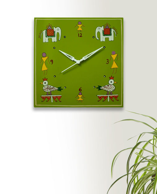 Picture of Gorgeous Green Hand Painted Warli Wall Clock