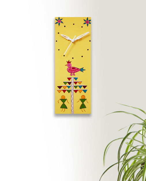 Picture of Handpainted Wall Clock Warli Style Shiny Yellow