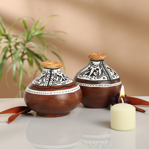 Picture of Terracotta Pots Warli - Tribal Melodies (Set of 2)