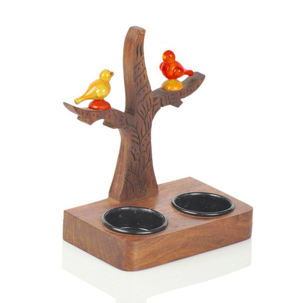 Picture of Wooden Tealight Holder Tree Of Life & Parrots (Table or Wall)