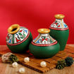 Picture of Terracotta Table Pots Warli Miniature (Set of 3 - Green)