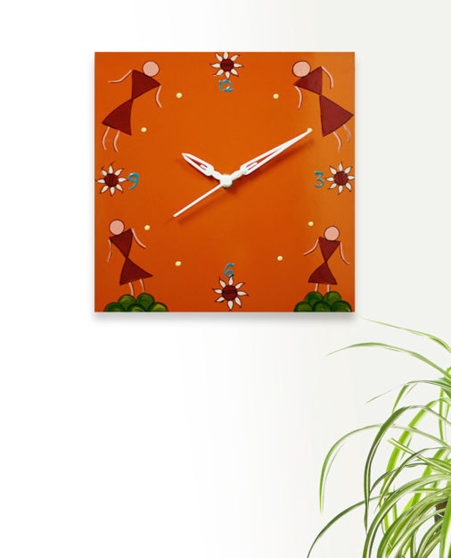 Picture of Warli Hand Painted Wall Clock (Orange)