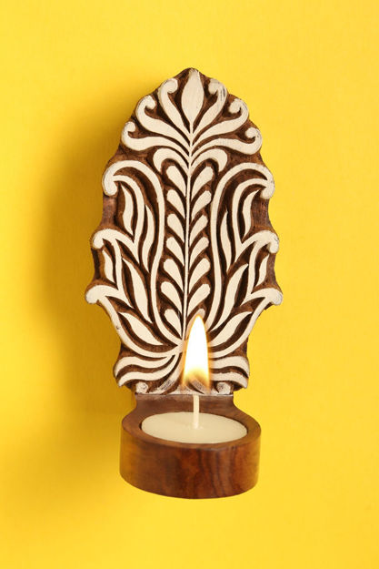 Picture of Wooden Tealight Holder Engraved Floral (Table or Wall)