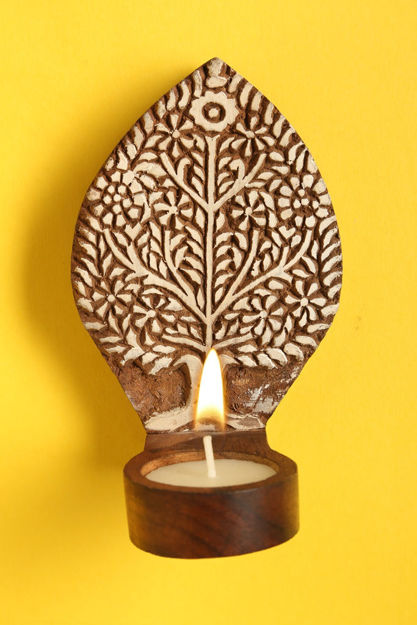 Picture of Wooden Tealight Holder Engraved Tree (Table or Wall)