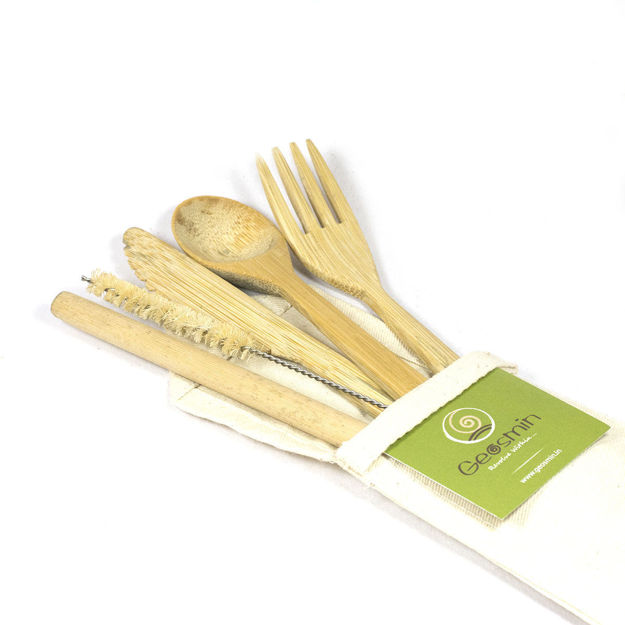 Picture of Bamboo Cutlery Set with Pouch (Set of 5)