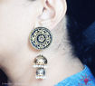 Picture of Earring with Hanging Jhumka - Handpainted Gold & Black