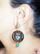 Picture of Earrings with Agate Beads - Mural Design (Handpainted Blue)