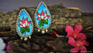 Picture of Earring Studs with Beads - Mural Lotus Design (Handpainted Blue)