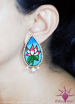 Picture of Earring Studs with Beads - Mural Lotus Design (Handpainted Blue)