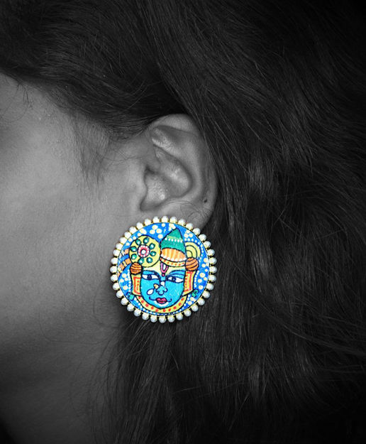 Picture of Earring Studs - Pichwai Design (Handpainted Blue)