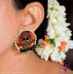 Picture of Earrings with Black Agate Beads - Mural Design (Handpainted Brown)