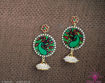 Picture of Earring with hanging Pearls - Mural Peacock Design (Handpainted Green)