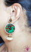 Picture of Earring with hanging Pearls - Mural Peacock Design (Handpainted Green)