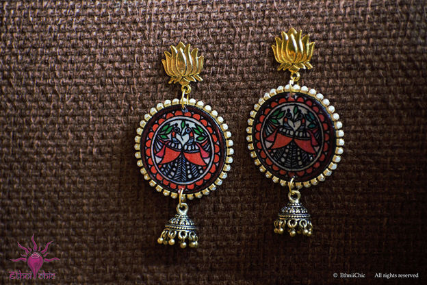 Picture of Earring with Hanging Jhumka - Madhubani Peacock Design