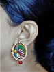Picture of Earring Studs with Red Agate Beads - Mural Peacock Design