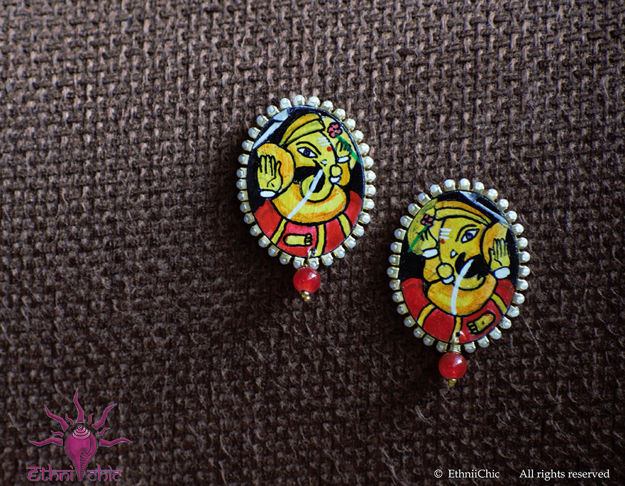 Picture of Earring Studs - Ganesha Design (Handpainted Yellow)