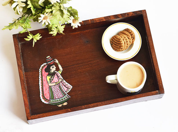 Picture of Wooden Serving Tray - Madhubani Lady