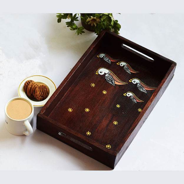 Picture of Wooden Serving Tray - Parrots