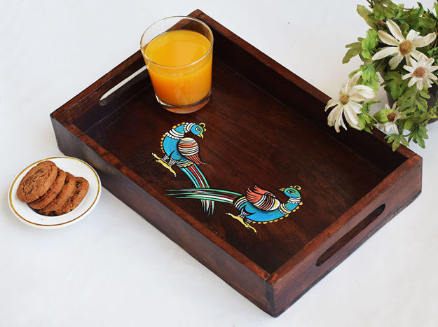 Picture of Wooden Serving Tray - Peacocks