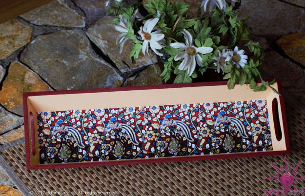 Picture of Wooden Serving Tray - Kalamkari Peacock (Narrow)