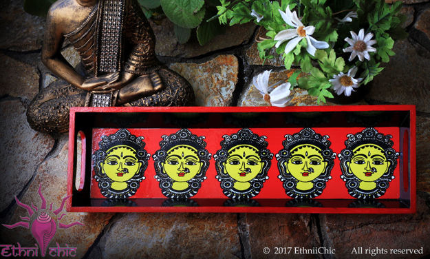 Picture of Wooden Serving Tray - Kalamkari Face (Narrow)