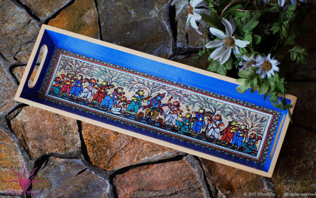 Picture of Wooden Serving Tray - Pattachitra Holi (Narrow)
