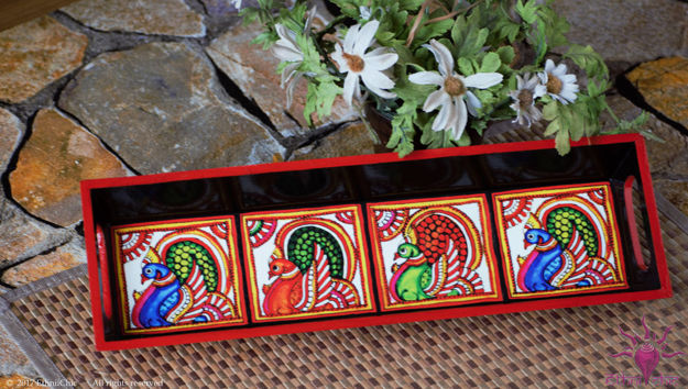 Picture of Wooden Serving Tray - Tholu Peacock (Narrow)