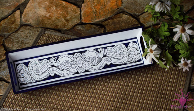 Picture of Wooden Serving Tray - Tholu Peacock Blue (Narrow)