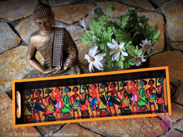 Picture of Wooden Serving Tray - Tribal Dance (Narrow)