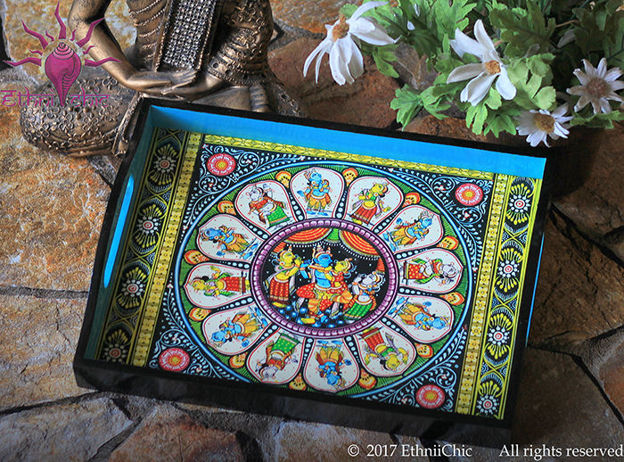 Picture of Wooden Serving Tray- Dashavatharam (Medium)