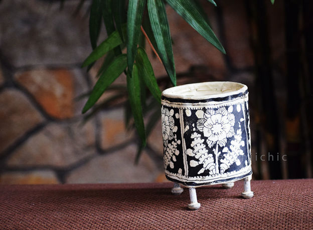 Picture of Votive Stand - Hand Painted Black Flower