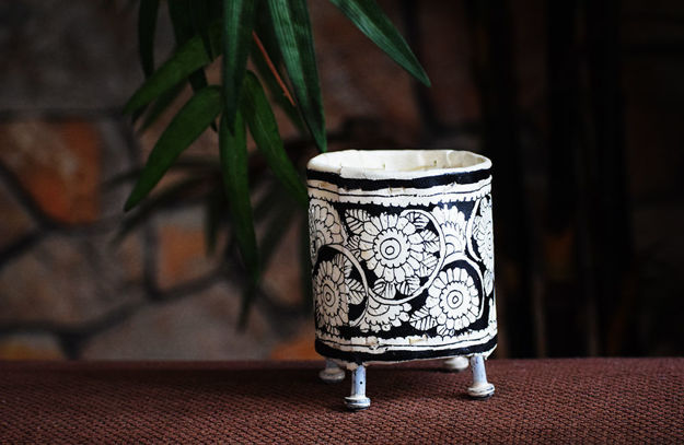 Picture of Votive Stand - Hand Painted Black Flower