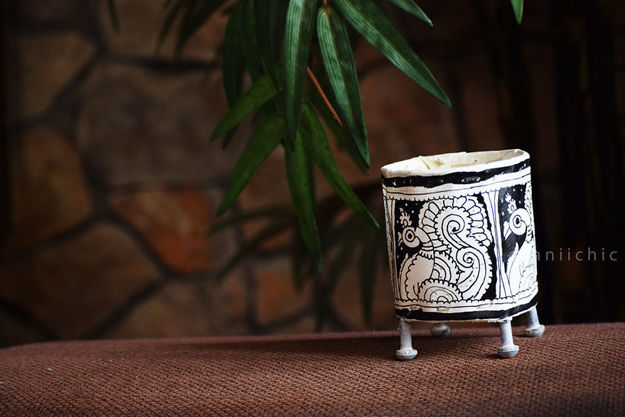 Picture of Votive Stand - Hand Painted Black Peacock