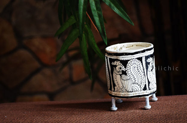 Picture of Votive Stand - Hand Painted Black Peacock