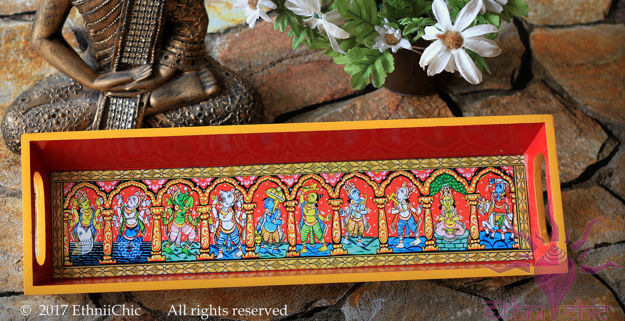 Picture of Wooden Serving Tray - Dashavatharam (Narrow)