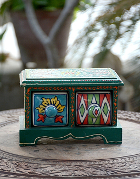 Picture of Hand Painted Wooden Jewellery Box - Set of 1 (Available in 2  Colors)