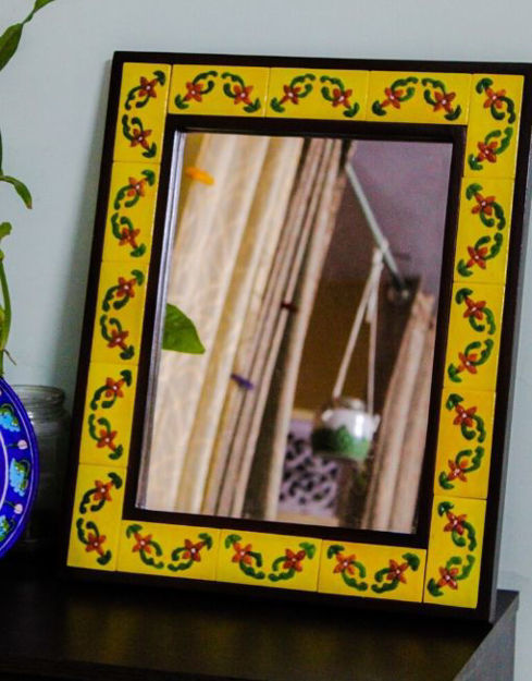 Picture of Handmade Yellow Floral Tiles Wall Mirror